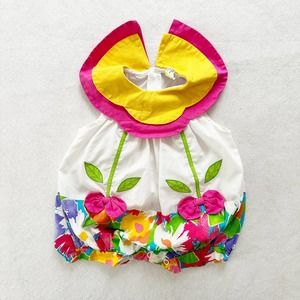 Vintage Bright Floral Petal Collar Romper